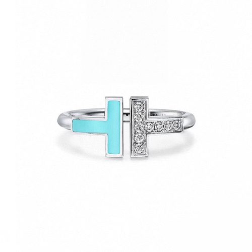 Pnstime T Diamond & Turquoise Wire Ring