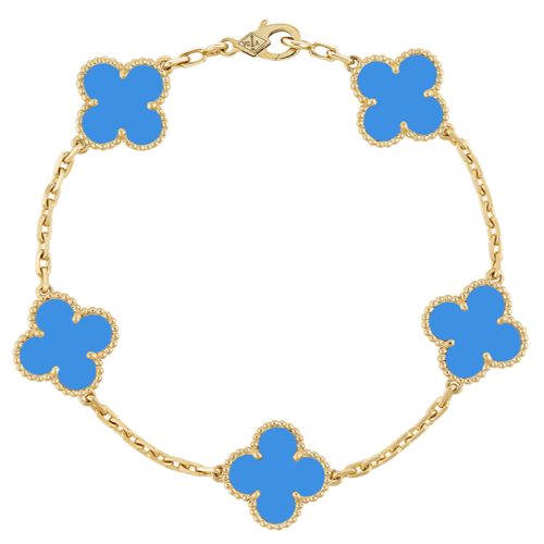 Pnstime Vintage Alhambra Five Motifs Agate Clover Bracelet Jewelry