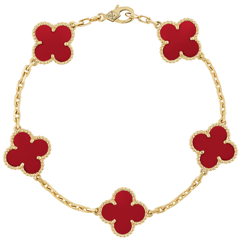 Pnstime Vintage Alhambra Five Motifs Carnelian Bracelet Jewelry