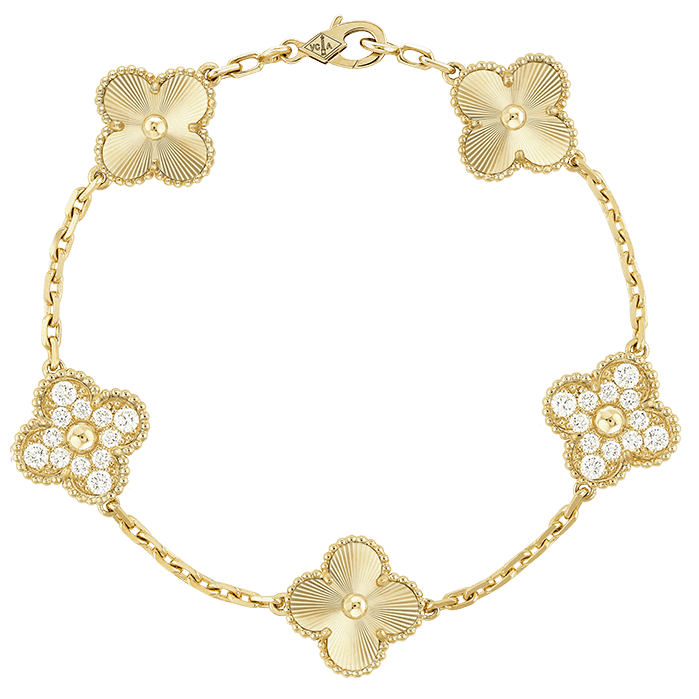 Pnstime Vintage Alhambra Five Motifs Diamonds Clover Bracelet Gift Jewelry