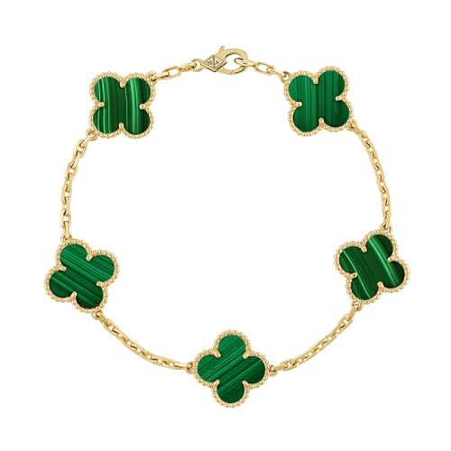 Pnstime Vintage Alhambra Five Motifs Malachite Clover Bracelet Gift Jewelry