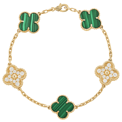 Pnstime Vintage Alhambra Five Motifs Malachite Diamonds Clover Bracelet Gift Jewelry