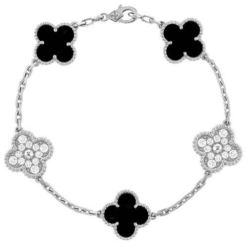 Pnstime Vintage Alhambra Five Motifs Black Diamonds Clover Bracelet Jewelry