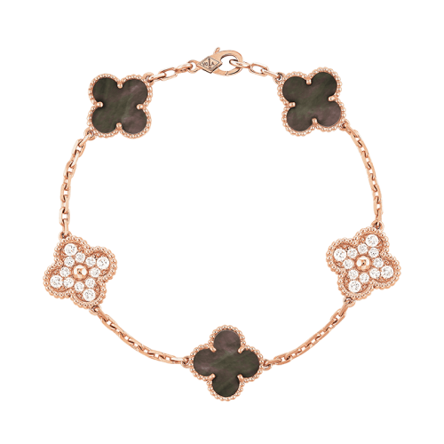 Pnstime Vintage Alhambra Five Motifs Pearl Bracelet Gift Jewelry