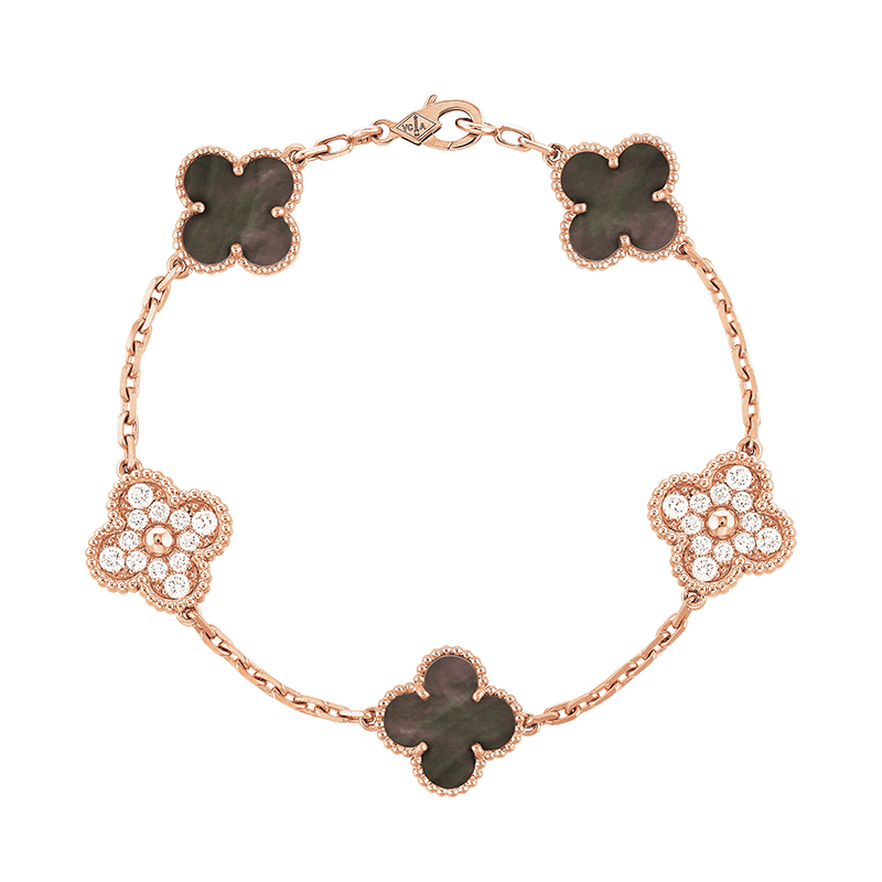 Pnstime Vintage Alhambra Five Motifs Pearl Bracelet Gift Jewelry