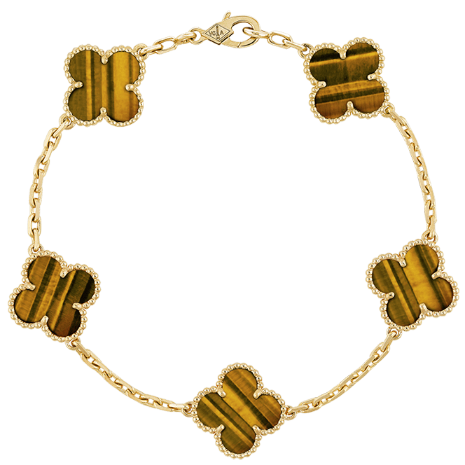 Pnstime Vintage Alhambra Five Motifs Tiger Eye Bracelet Gift Jewelry