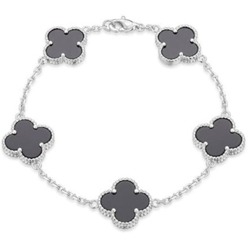 Pnstime Vintage White Gold Alhambra Five Motifs Clover Bracelet Jewelry Gift