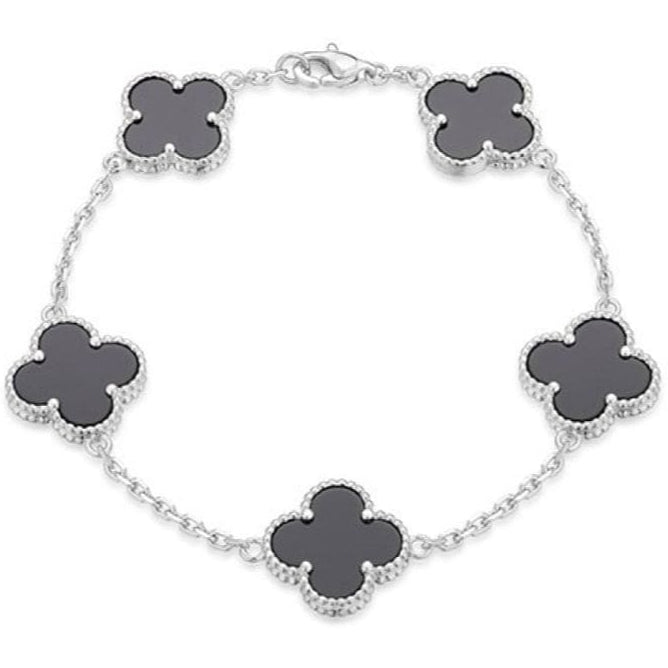 Pnstime Vintage White Gold Alhambra Five Motifs Clover Bracelet Jewelry Gift