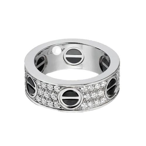 Pnstime White Gold Love Diamonds Ceramic Ring Gift Jewelry