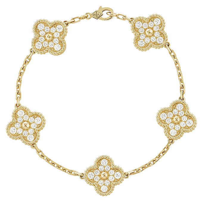 Pnstime Vintage Alhambra Diamonds Clover Bracelet Gift Jewelry