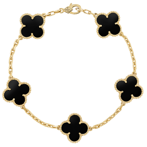 Pnstime Vintage Alhambra Five Motifs Black Clover Bracelet Jewelry