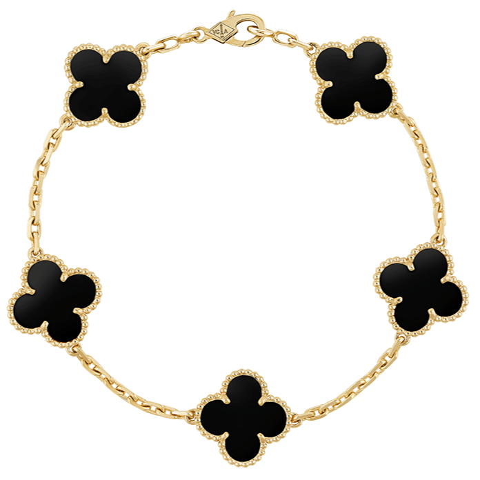 Pnstime Vintage Alhambra Five Motifs Black Clover Bracelet Jewelry