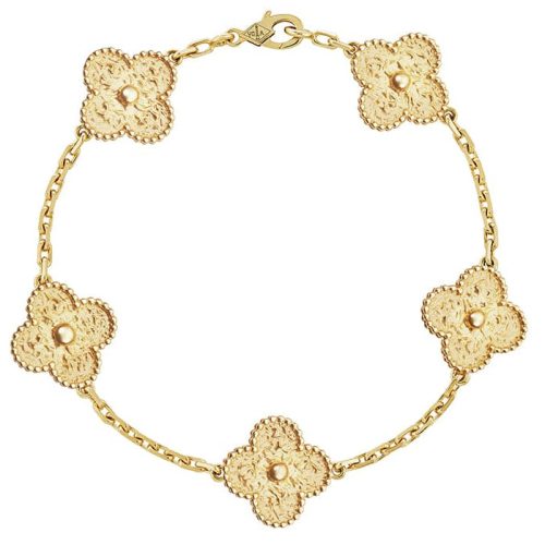 Pnstime Yellow Gold Five Motifs Clover Bracelet Gift Jewelry