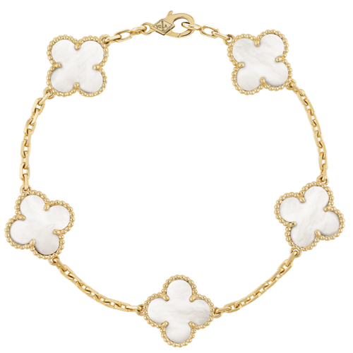 Pnstime Vintage Alhambra Five Motifs Mother of Pearl Bracelet Jewelry Gift