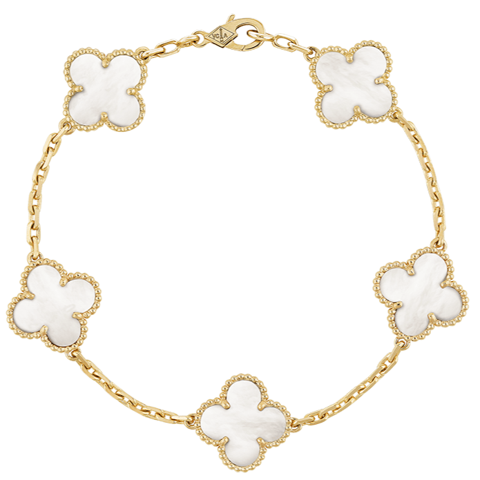 Pnstime Vintage Alhambra Five Motifs Mother of Pearl Bracelet Jewelry Gift