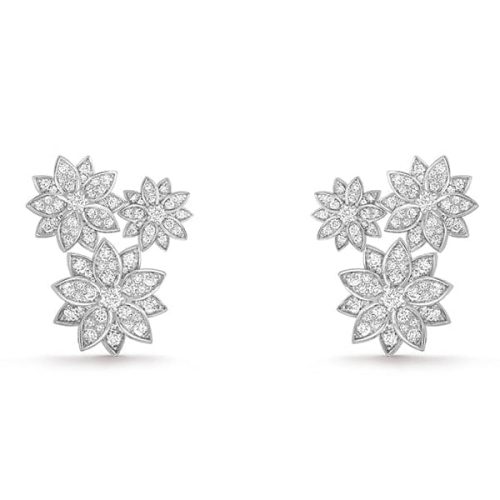 Pnstime Lotus Three Flowers Earrings Elegant Women