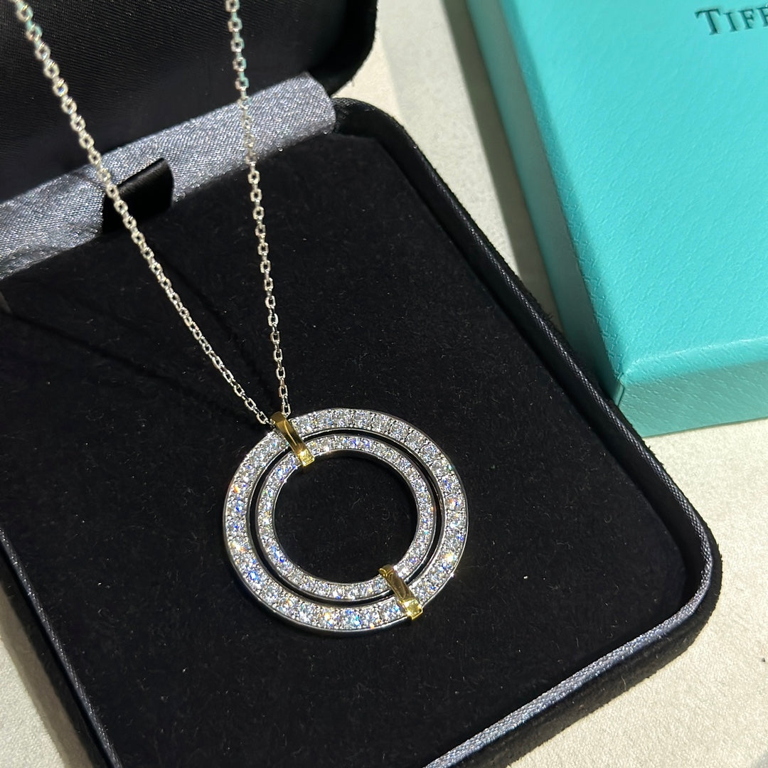 Pnstime T Edge Circle Diamond Pendant Necklace - Image 6