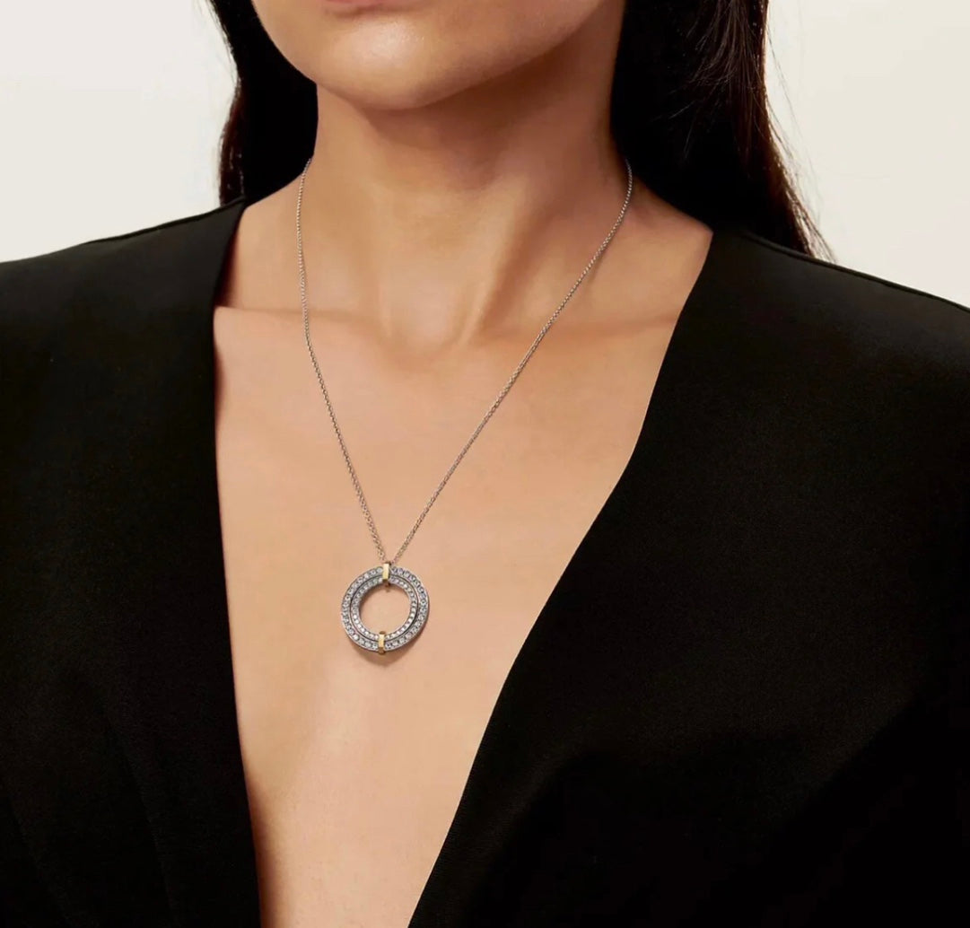 Pnstime T Edge Circle Diamond Pendant Necklace - Image 3