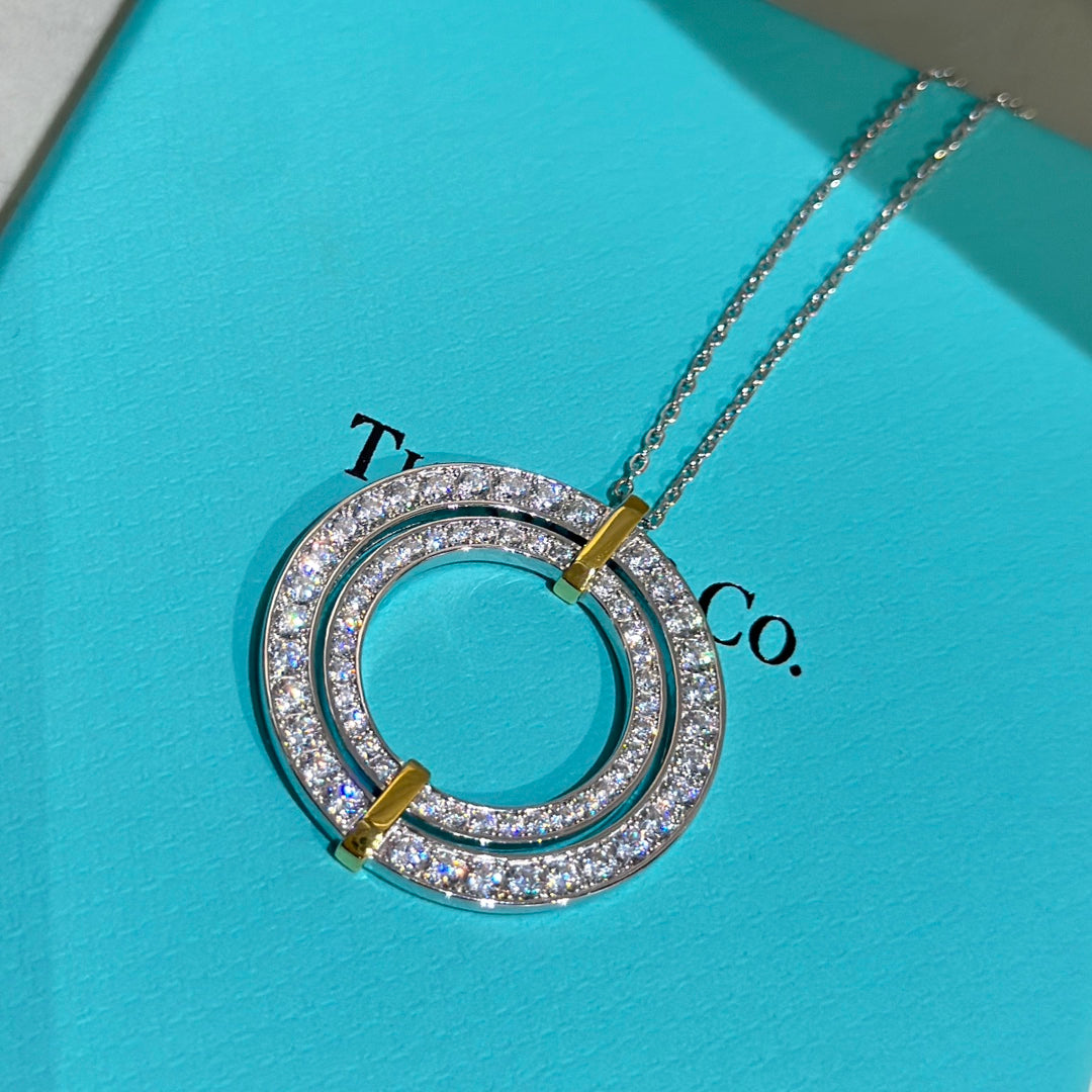 Pnstime T Edge Circle Diamond Pendant Necklace - Image 5