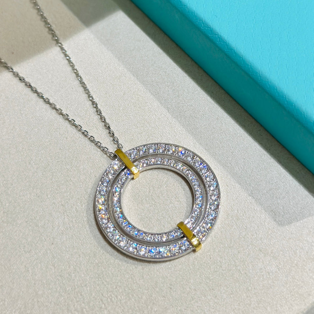 Pnstime T Edge Circle Diamond Pendant Necklace - Image 2