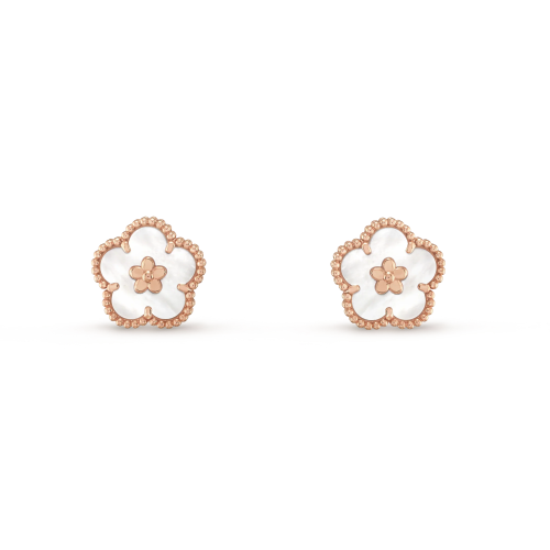 Pnstime Lucky Spring White Blossom Rose Gold Earrings