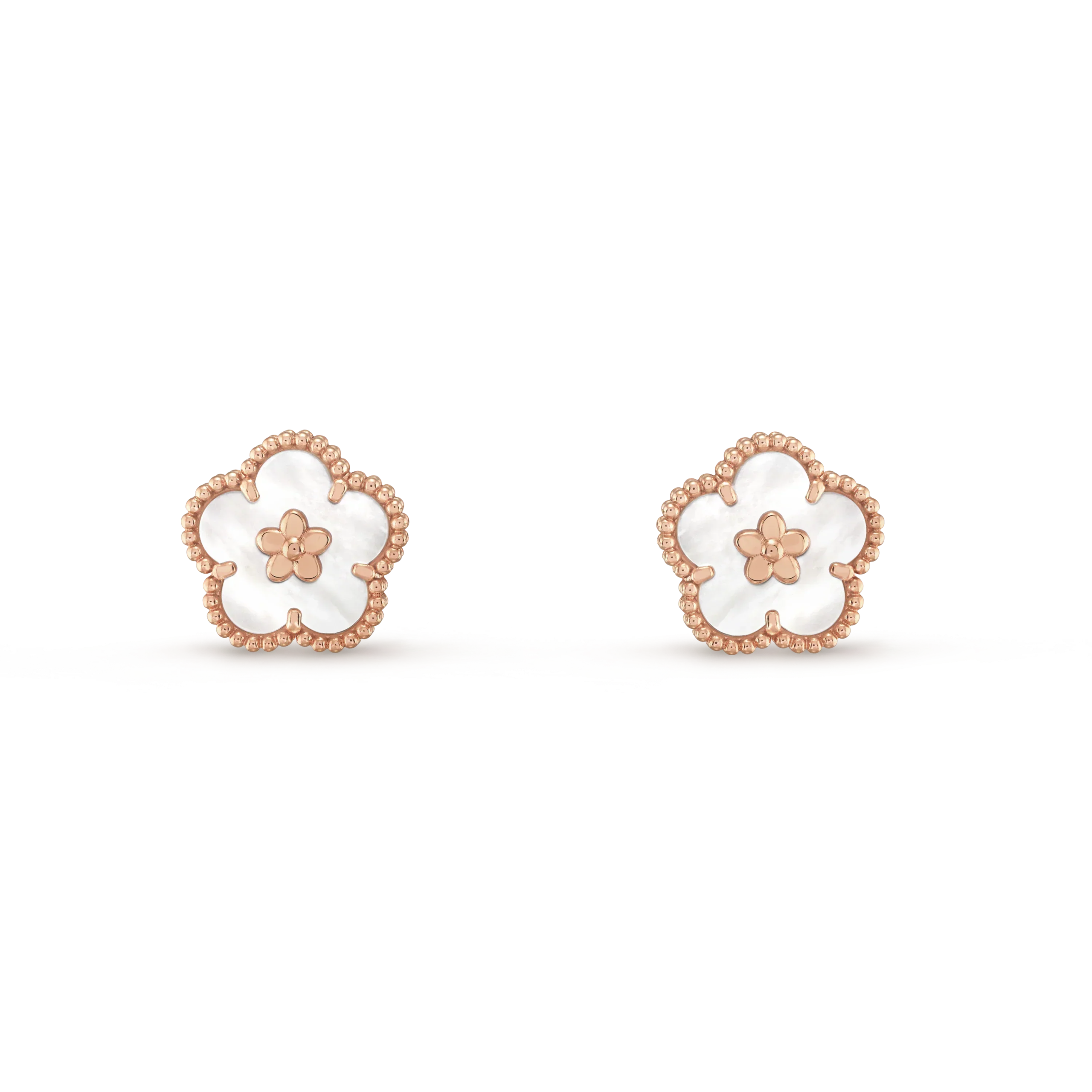 Pnstime Lucky Spring White Blossom Rose Gold Earrings