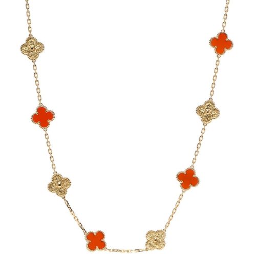 Pnstime Vintage Alhambra Carnelian Diamond 20 Motifs Long Necklace Jewelry Gift
