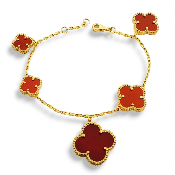 Pnstime Magic Alhambra Five Carnelian Motifs Clover Bracelet Gift - Image 3