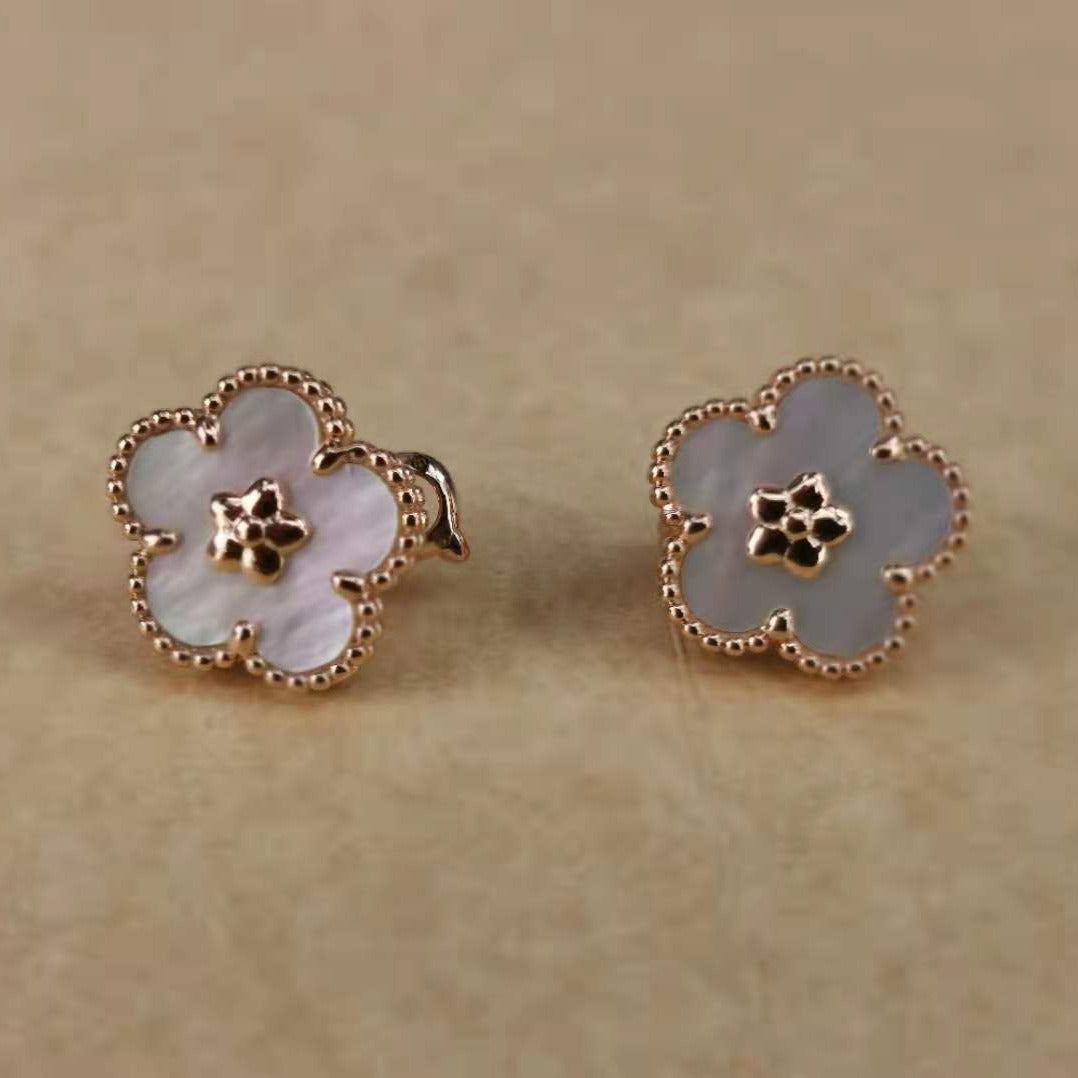 Pnstime Lucky Spring White Blossom Rose Gold Earrings - Image 6