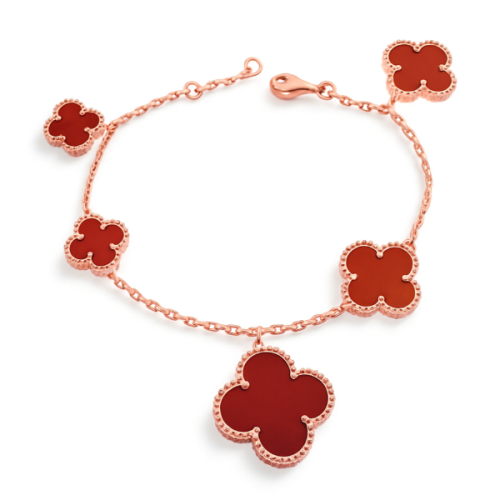 Pnstime Magic Alhambra Five Carnelian Motifs Clover Bracelet Gift