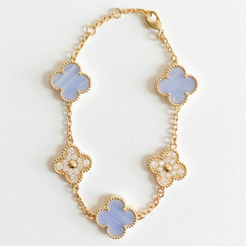 Pnstime Vintage Alhambra Purple Diamonds Bracelet Gift Jewelry