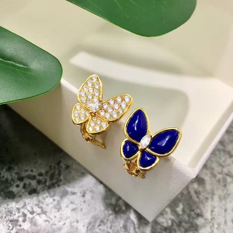 Pnstime Two Butterfly Turquoise Earrings Gift in 18K Gold with Diamonds - Image 10