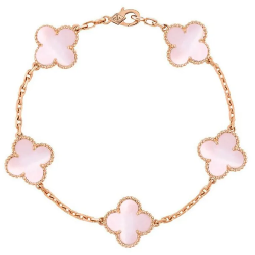 Pnstime Vintage Alhambra Five Motifs Pink Opal Bracelet Jewelry Gift