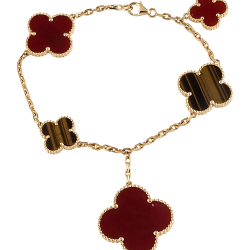 Pnstime Lucky Carnelian And Tigers Eye Alhambra Bracelet Elegant