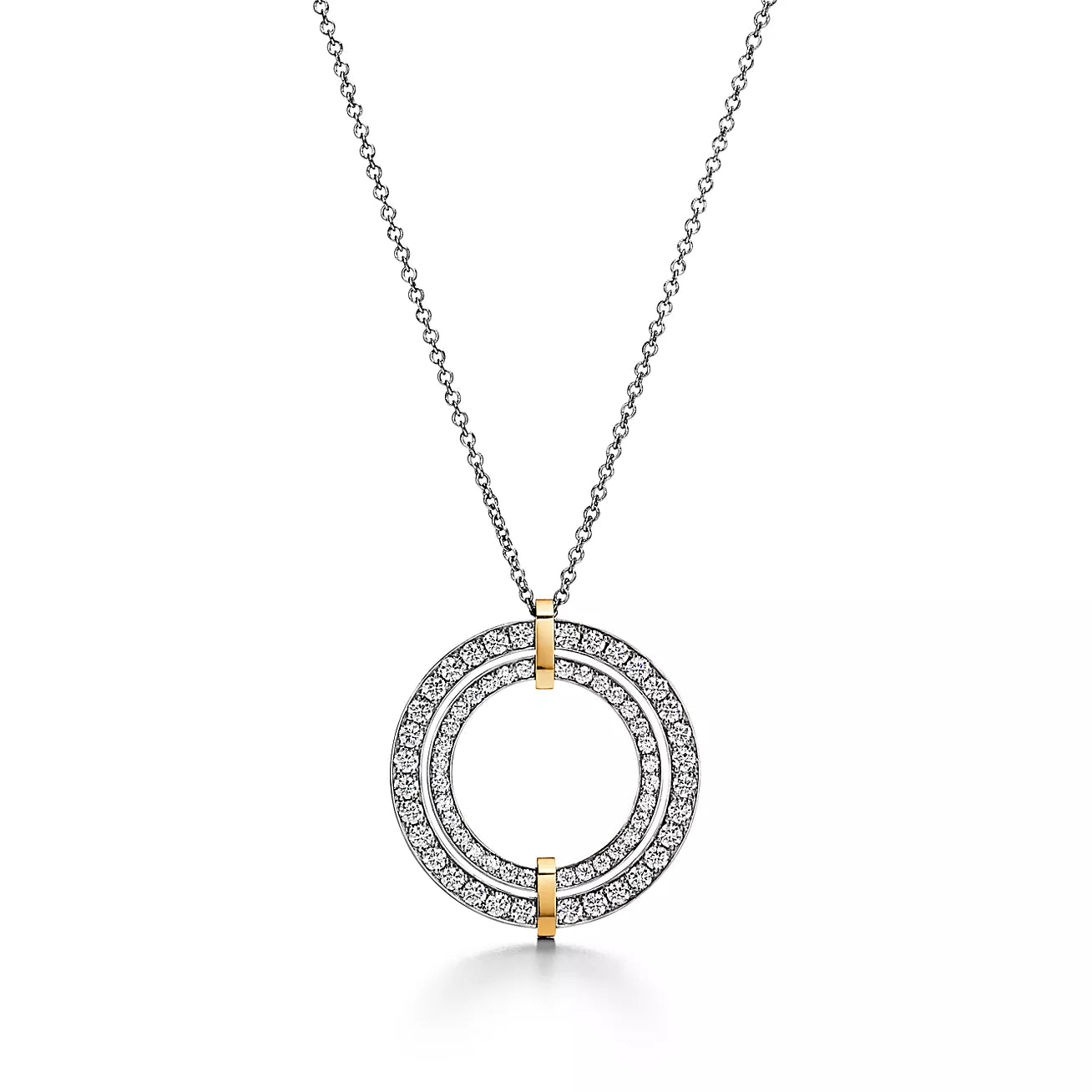 Pnstime T Edge Circle Diamond Pendant Necklace