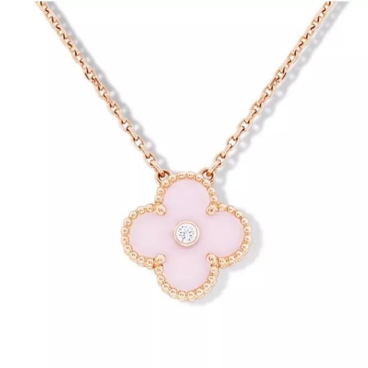 Pnstime Sweet Alhambra Pink Clover Necklace