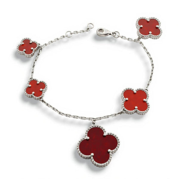 Pnstime Magic Alhambra Five Carnelian Motifs Clover Bracelet Gift - Image 2