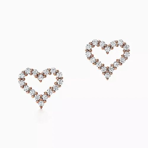 Pnstime T Heart Diamonds Rose Gold Earrings