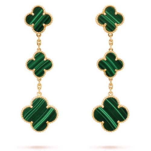 Pnstime Magic Alhambra Malachite Three Motifs Clover Earrings Elegant