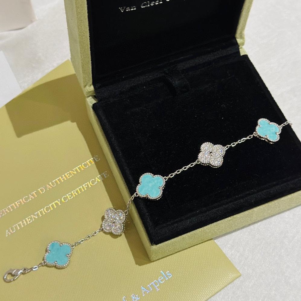 Pnstime Vintage Alhambra Five Motifs Agate Bracelet Jewelry Gift - Image 3