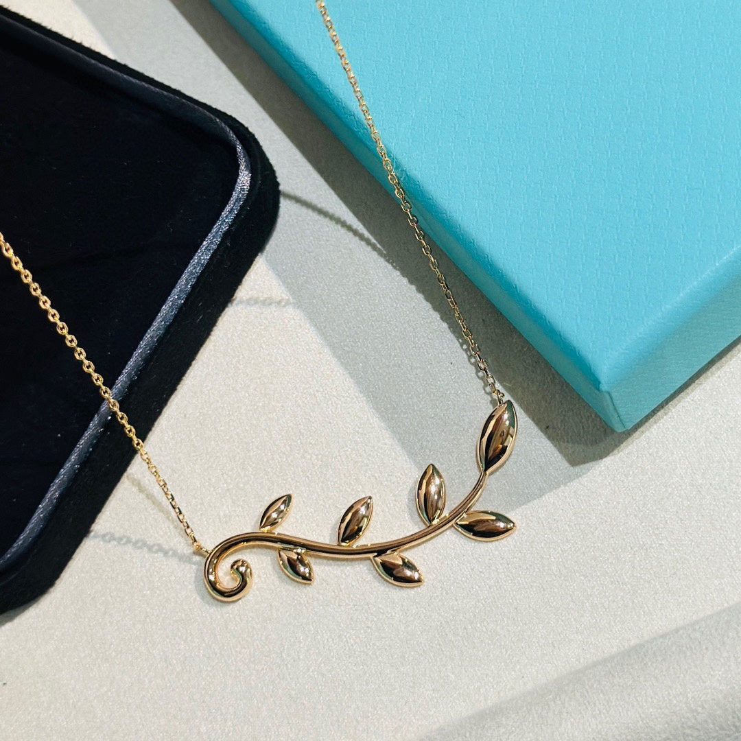 Pnstime T Olive Leaf Vine Pendant Necklace - Image 4