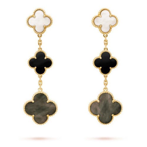 Pnstime Magic Alhambra Three Pearls Motifs Earrings Jewelry