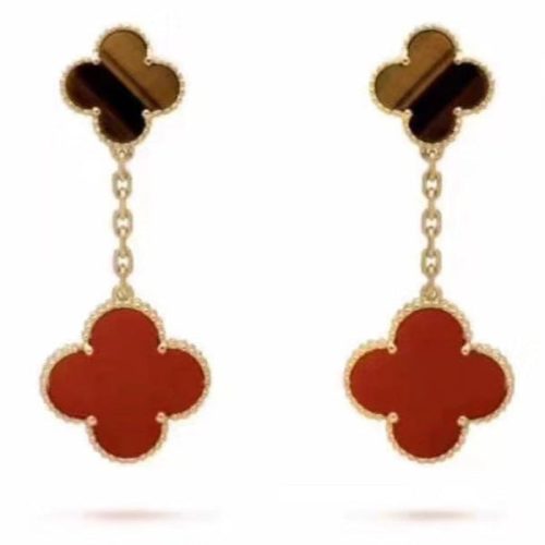 Pnstime Magic Alhambra Carnelian & Tiger Eye Earrings Natural