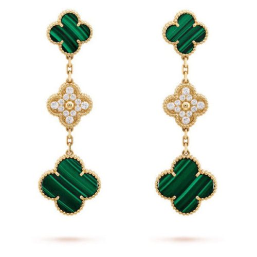 Pnstime Magic Alhambra Three Malachite Motifs Clover Earrings Couple Women