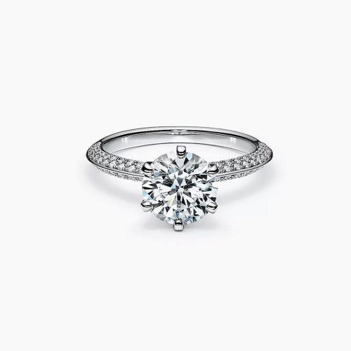 Pnstime T Pavé Setting Engagement Ring