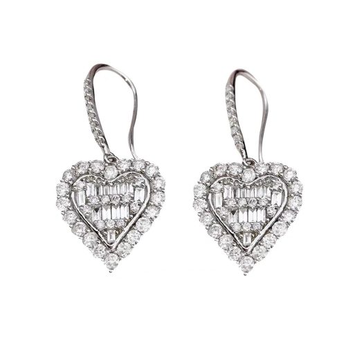 Pnstime T Heart Diamonds Earrings