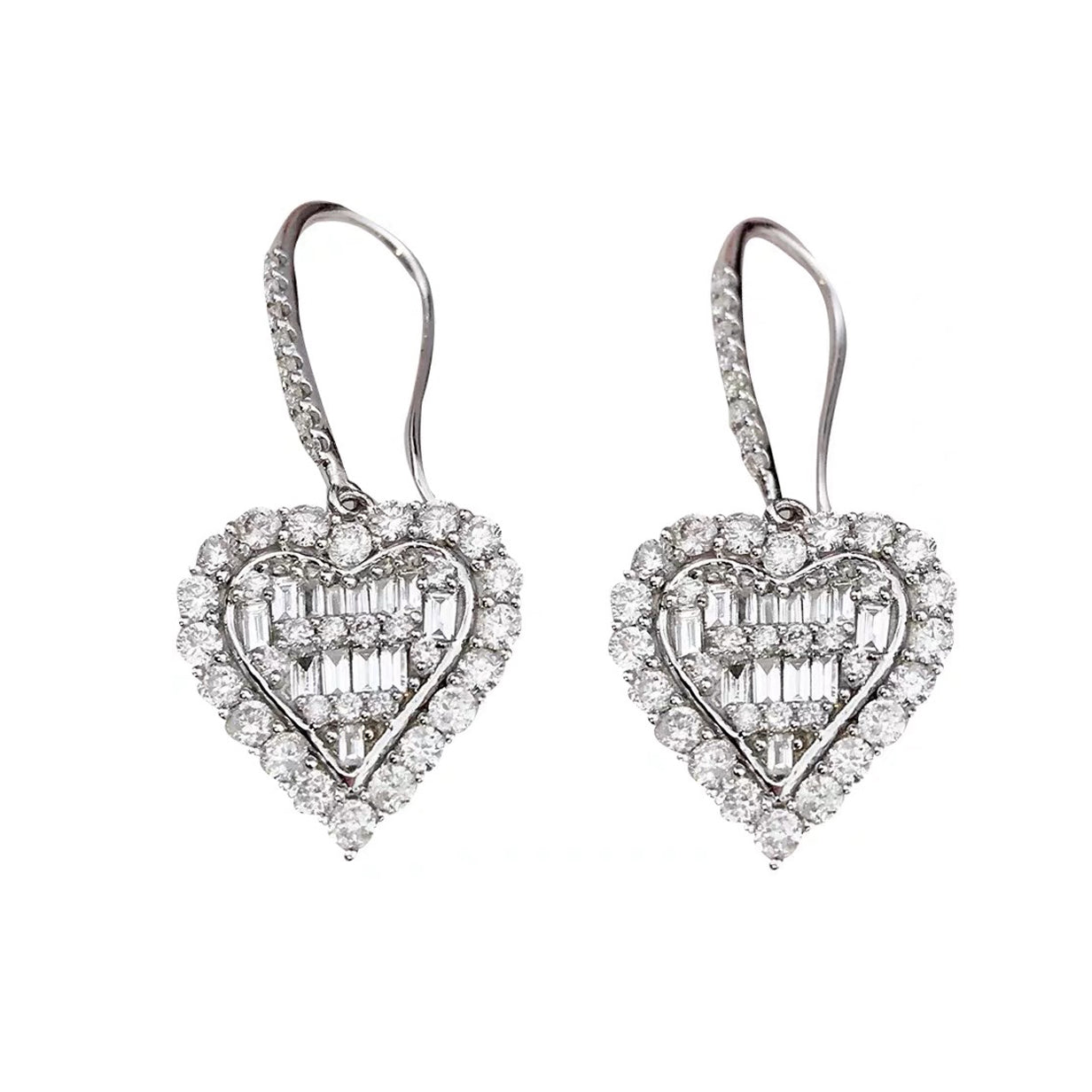 Pnstime T Heart Diamonds Earrings