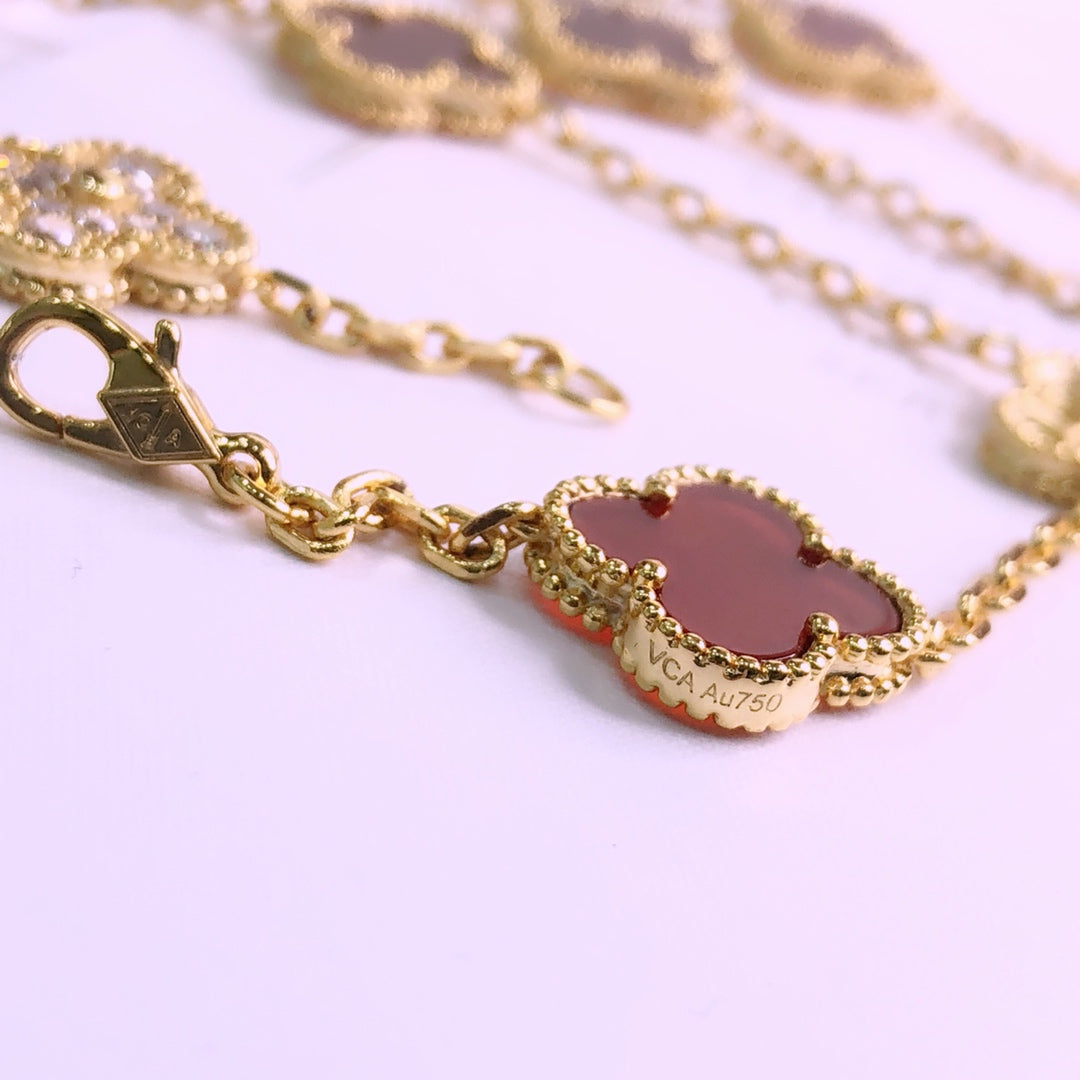 Pnstime Vintage Alhambra Carnelian Diamond 20 Motifs Long Necklace Jewelry Gift - Image 4