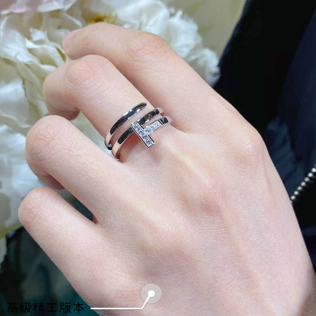 Pnstime T Diamond Square Ring - Image 7