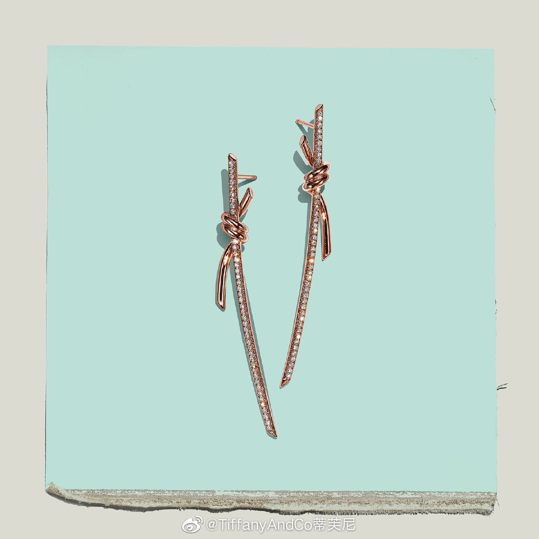 Pnstime T Knot Drop Diamonds Earrings - Image 11